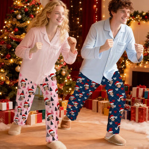 Custom Face Christmas Pajama Pants, Personalized Family Gift Custom Pet Face Photo Couple Pajama Pants,Birthday Gift Family Christmas Matching Outfit