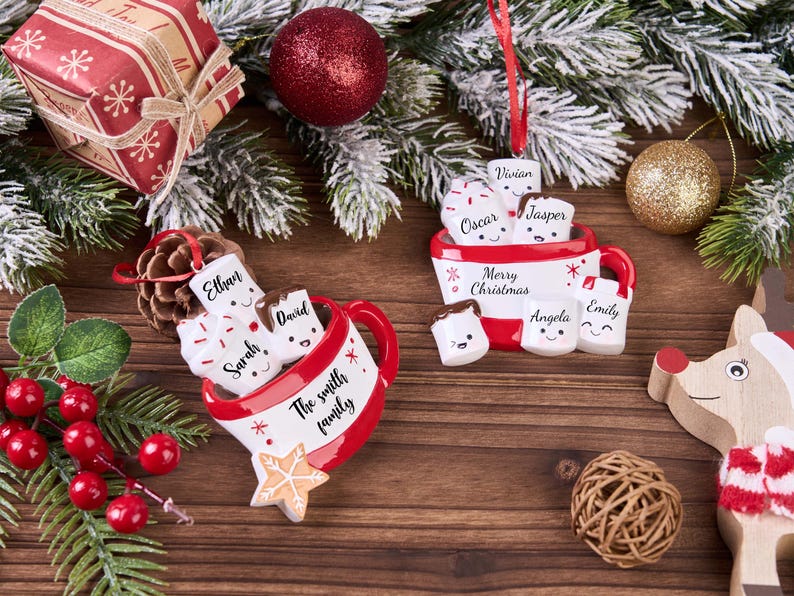 Personalized Resin Family Ornament, Coffee Cup Christmas Family Ornament, Marshmallow Family of 2,3,4,5,6 Ornament 2025, Christmas Decor
