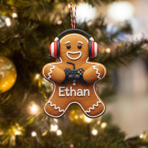Personalized Gamer Gingerbread Ornament - Video Game Player Christmas Gift