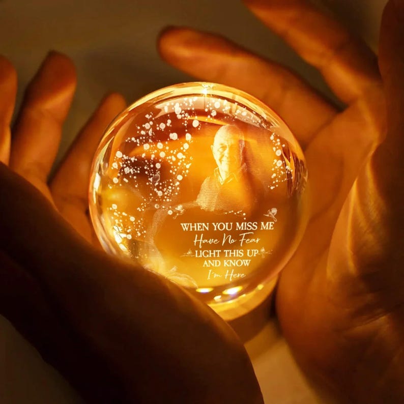 Custom Photo When You Miss Me - Personalized Crystal Globe Lamp - Christmas Sympathy Gift for Family