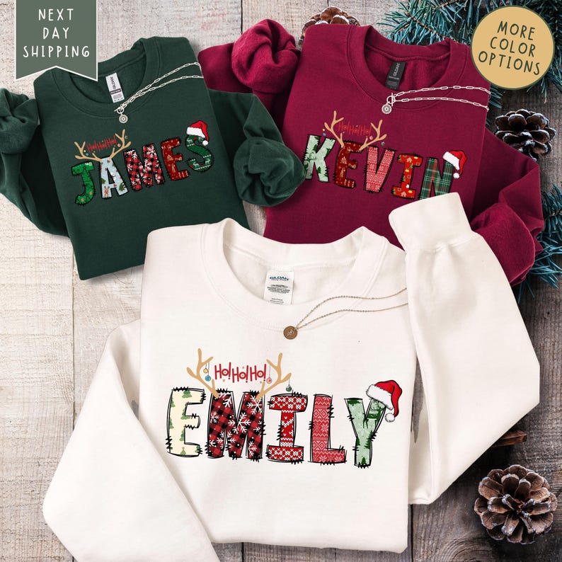 Family Christmas Name Sweatshirt, Personalized Christmas Family Tee, Custom Christmas Shirt With Name, Doodle Alphabet Family Christmas Tee