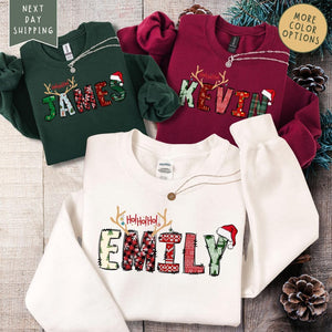 Family Christmas Name Sweatshirt, Personalized Christmas Family Tee, Custom Christmas Shirt With Name, Doodle Alphabet Family Christmas Tee