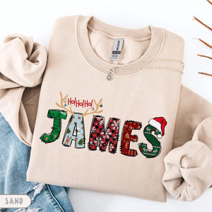 Family Christmas Name Sweatshirt, Personalized Christmas Family Tee, Custom Christmas Shirt With Name, Doodle Alphabet Family Christmas Tee