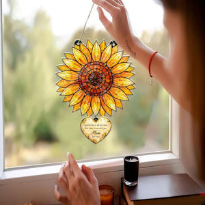 Sunflower Acrylic Suncatcher, Custom Mom Memorial Window Hanging with Heart Charm