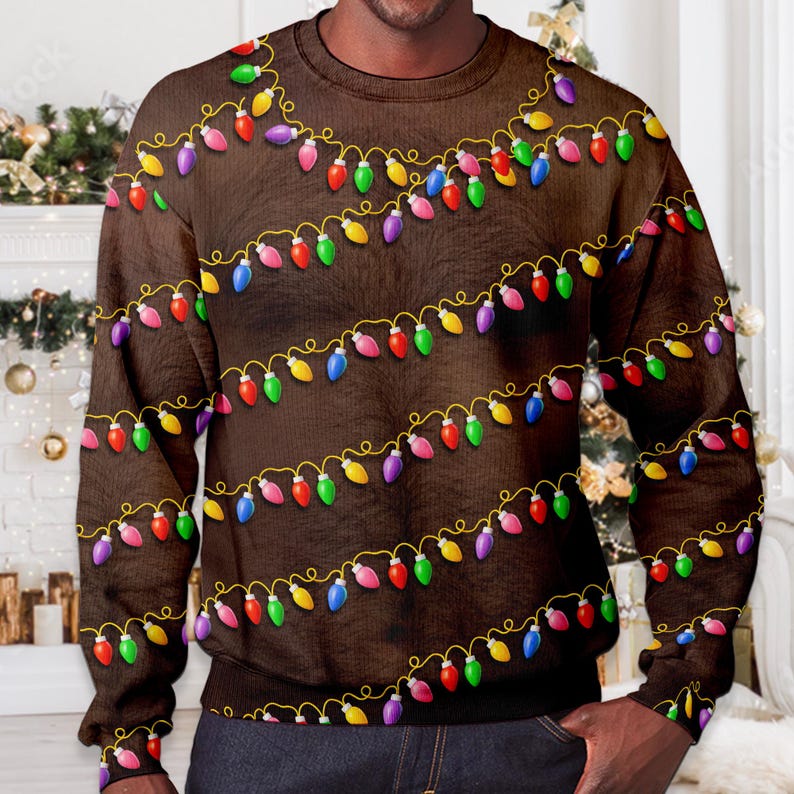 Funny Hairy Chest Christmas Sweater: Men's Ugly Holiday Party Outfit
