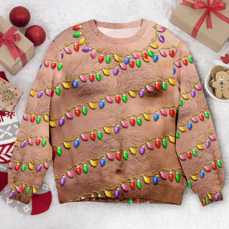 Funny Hairy Chest Christmas Sweater: Men's Ugly Holiday Party Outfit