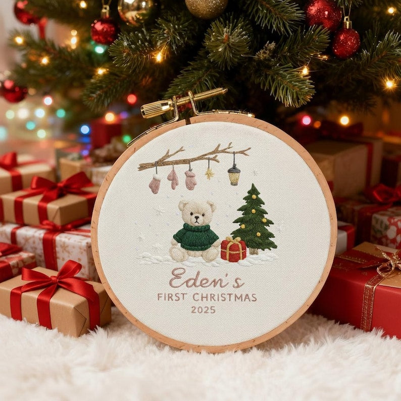 Personalized Baby’s First Christmas Ornament, Custom Embroidered Keepsake, Newborn Holiday Gift, Baby Girl Christmas Decoration