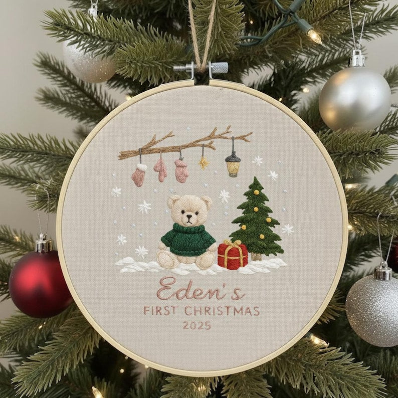 Personalized Baby’s First Christmas Ornament, Custom Embroidered Keepsake, Newborn Holiday Gift, Baby Girl Christmas Decoration