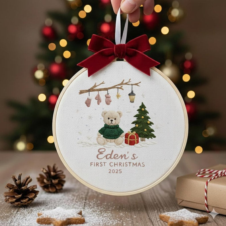 Personalized Baby’s First Christmas Ornament, Custom Embroidered Keepsake, Newborn Holiday Gift, Baby Girl Christmas Decoration