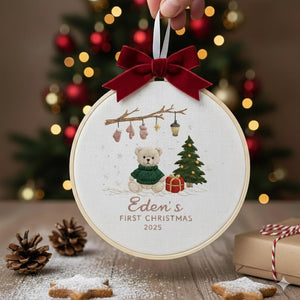 Personalized Baby’s First Christmas Ornament, Custom Embroidered Keepsake, Newborn Holiday Gift, Baby Girl Christmas Decoration