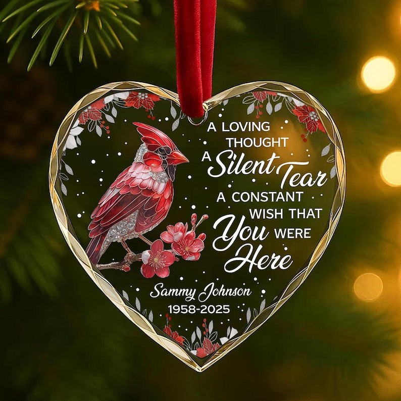 Cardinal Memorial Ornament Personalized Remembrance Christmas Keepsake with Name & Years Sympathy Gift in Memory of Loved One