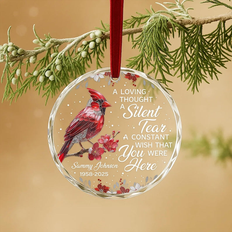 Cardinal Memorial Ornament Personalized Remembrance Christmas Keepsake with Name & Years Sympathy Gift in Memory of Loved One