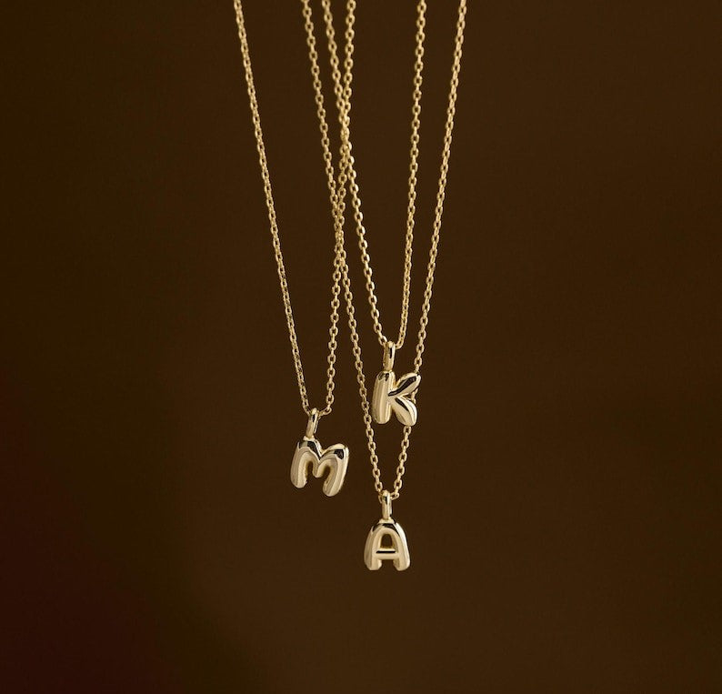 Custom Bubble Initial Necklace, Minimalist Bubble Letter Necklace, Personalized Charm Jewelry, Daily, Gift for Her, Christmas Gift