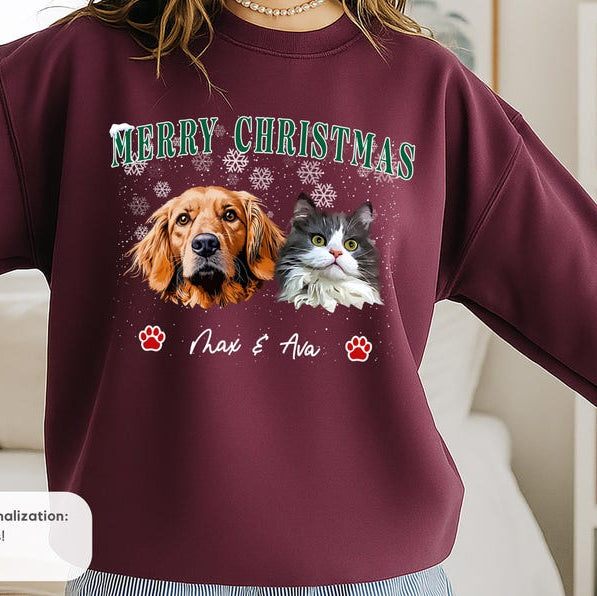 Custom Pet Christmas Sweater Using Pet Photo + Name Custom Dog Portrait Sweater Personalized Dog Pullover Dog Sweatshirt Dog Custom Shirt