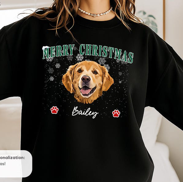 Custom Pet Christmas Sweater Using Pet Photo + Name Custom Dog Portrait Sweater Personalized Dog Pullover Dog Sweatshirt Dog Custom Shirt