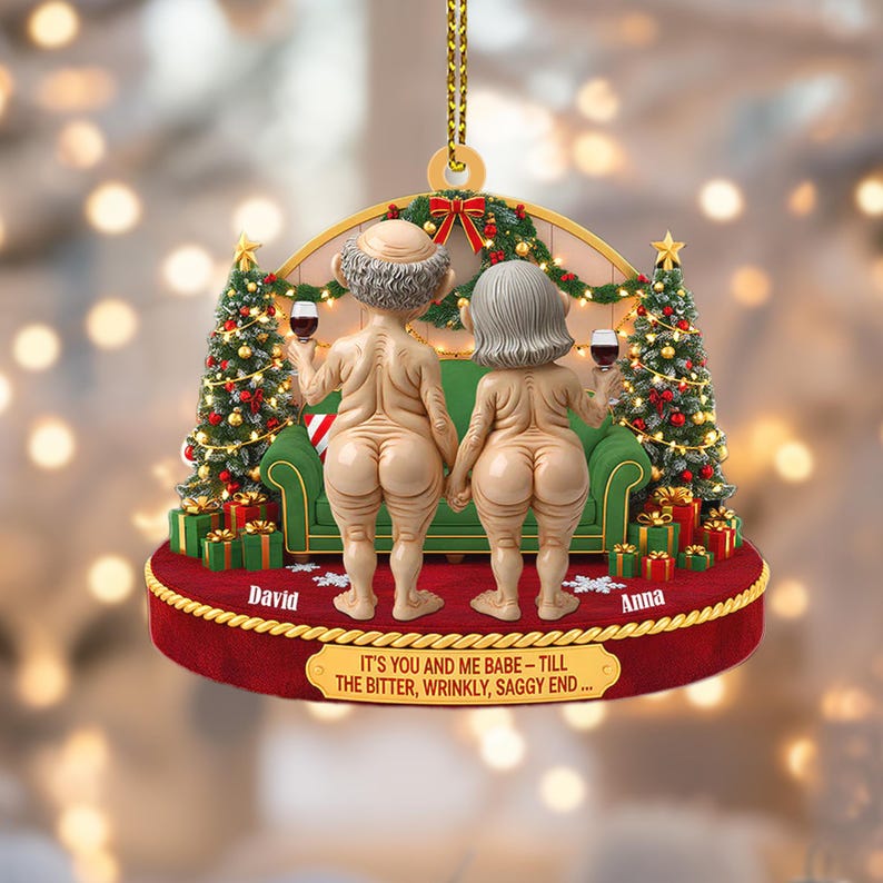 Wrinkly Funny Couple Ornament | Personalized Christmas Tree Decor 2025 | Gag Gift for Him Her | Old People Ornament with Custom Names