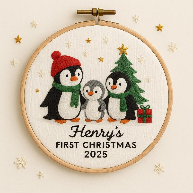 Personalized Baby's First Penguin Family Christmas Ornament, Handmade New Baby Keepsake Ornament, Christmas Ornament for Kids