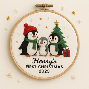 Personalized Baby's First Penguin Family Christmas Ornament, Handmade New Baby Keepsake Ornament, Christmas Ornament for Kids