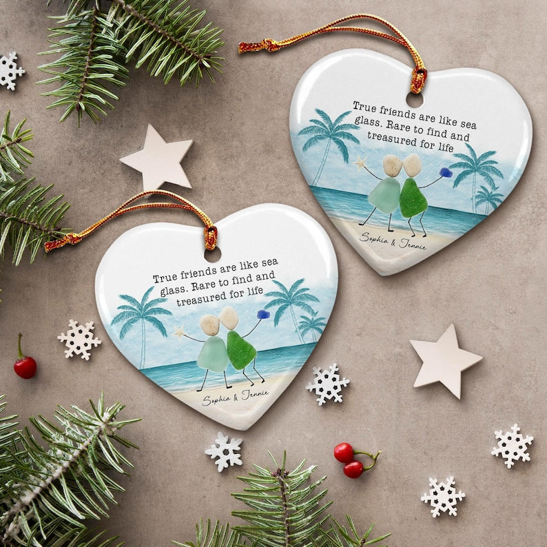 2D Sea Glass Friendship Ornament, Best Friend Ornament, Timeless Friendship Keepsake, Besties Christmas Gift, Best Friend Gifts