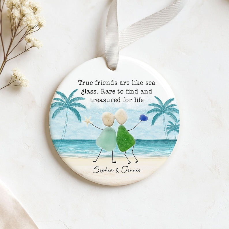 2D Sea Glass Friendship Ornament, Best Friend Ornament, Timeless Friendship Keepsake, Besties Christmas Gift, Best Friend Gifts