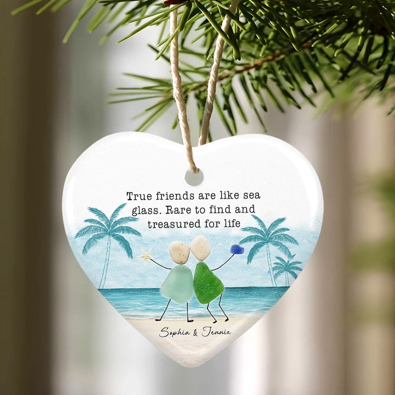 2D Sea Glass Friendship Ornament, Best Friend Ornament, Timeless Friendship Keepsake, Besties Christmas Gift, Best Friend Gifts