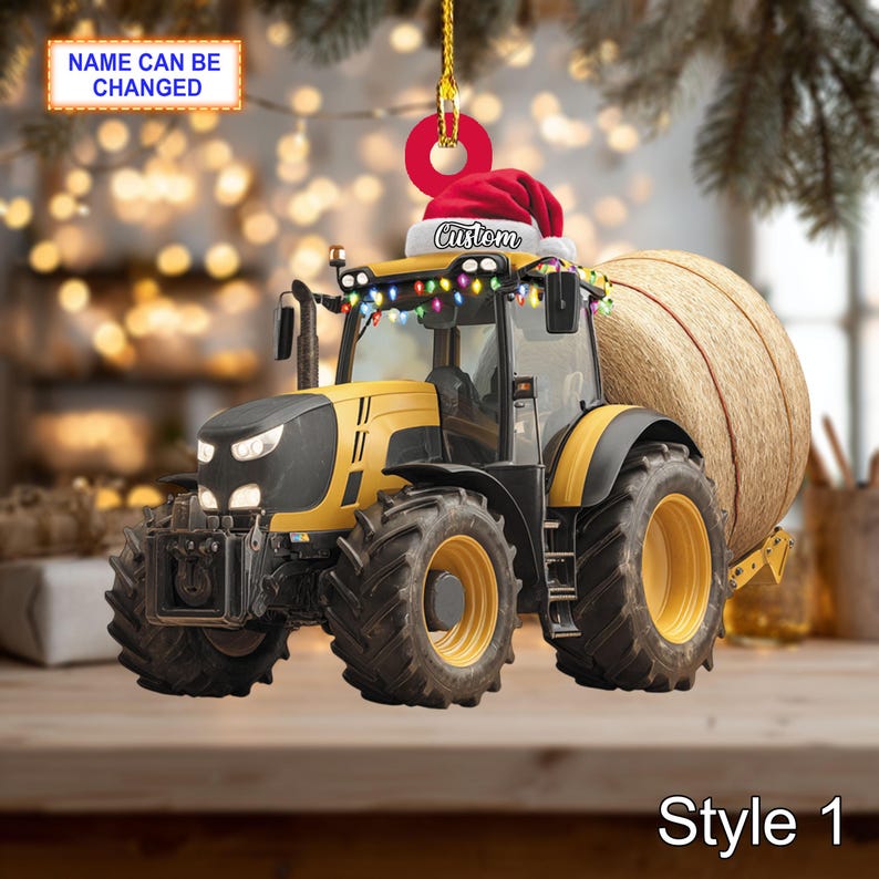 Farmer Tractor Baler Christmas Ornament, Rustic Farm Tree Hanging Decoration, Country Holiday Gift for Farmers & Tractor Lovers