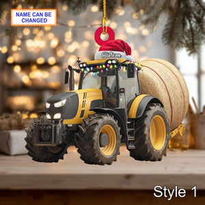 Farmer Tractor Baler Christmas Ornament, Rustic Farm Tree Hanging Decoration, Country Holiday Gift for Farmers & Tractor Lovers