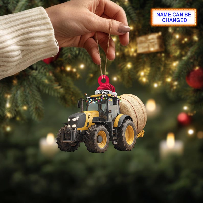 Farmer Tractor Baler Christmas Ornament, Rustic Farm Tree Hanging Decoration, Country Holiday Gift for Farmers & Tractor Lovers
