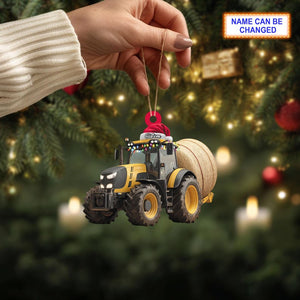 Farmer Tractor Baler Christmas Ornament, Rustic Farm Tree Hanging Decoration, Country Holiday Gift for Farmers & Tractor Lovers