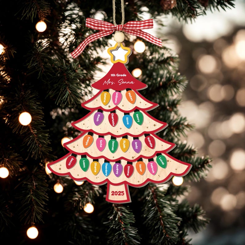 Custom Classroom List Teacher Christmas Ornament, Personalized Student Name Keepsake, Holiday Tree Decoration