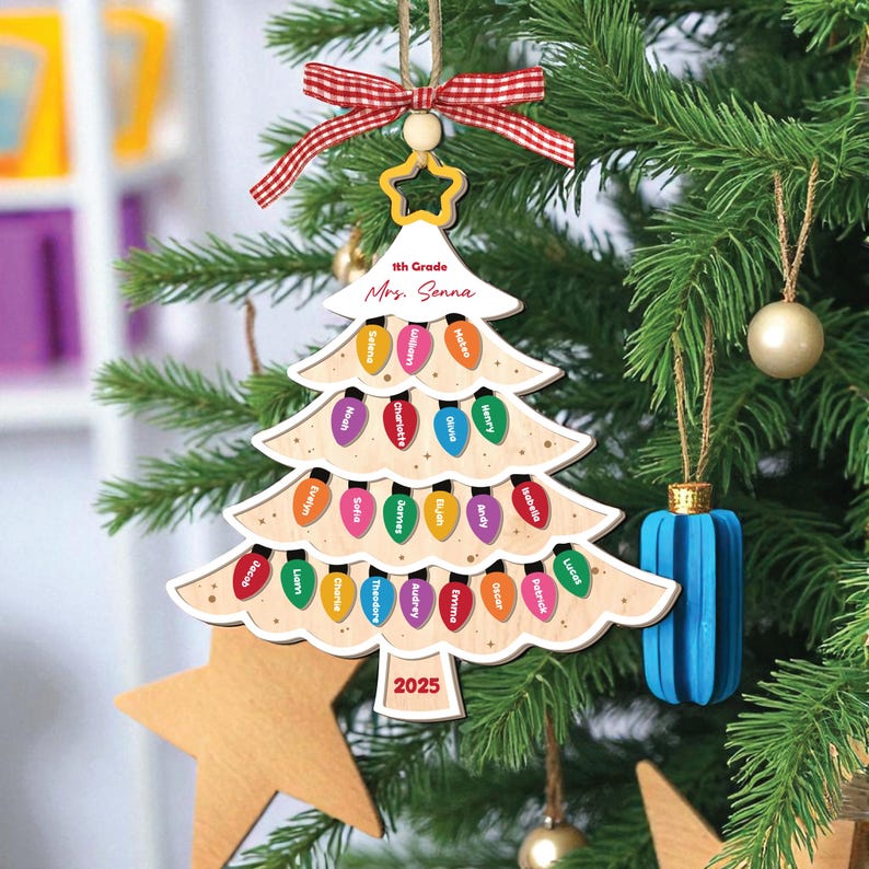 Custom Classroom List Teacher Christmas Ornament, Personalized Student Name Keepsake, Holiday Tree Decoration