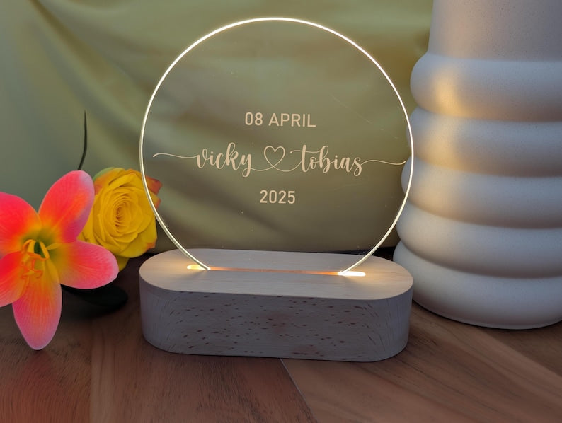 Personalized heart acrylic lamp with engraving names & date LED night light wedding gift.Gift.Christmas gift for her and him.