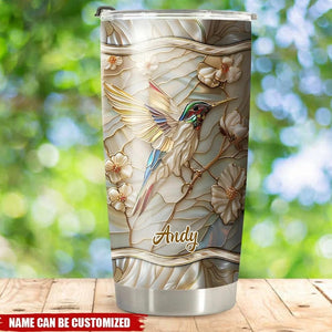 Hummingbird Personalized Tumbler 20oz , Stained Glass Style Effect, Gift For Friend, Christmas Gift, Gifts for Mom, Nature Lover