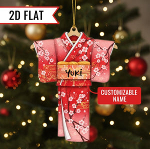 Custom Name Japanese Kimono Ornament 2D Flat Acrylic Christmas Tree Hanging Decor, Unique Holiday Gift Keepsake 2025