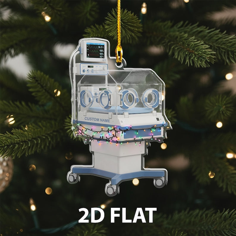 Personalized NICU Incubator 2D FLAT Christmas Ornament, Neonatal Nurse Gift, Preemie Baby Ornament, Personalized NICU Ornament,Holiday Decor