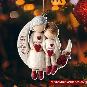Grandma And Grandchild Moon Love Ornament, Christmas Keepsake For Grandma, Personalized 2D Flat Acrylic Ornament