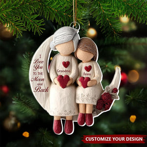 Grandma And Grandchild Moon Love Ornament, Christmas Keepsake For Grandma, Personalized 2D Flat Acrylic Ornament