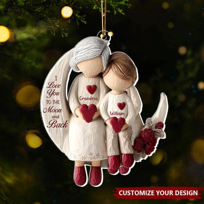 Grandma And Grandchild Moon Love Ornament, Christmas Keepsake For Grandma, Personalized 2D Flat Acrylic Ornament