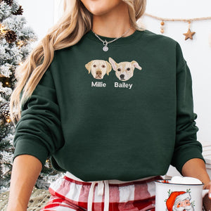 Custom Dog Face Embroidered Sweatshirt or Hoodie, Custom Pet Gift, Dog &Cat Mom Gift, Pet Memorial Gift, Up to 6 Pets