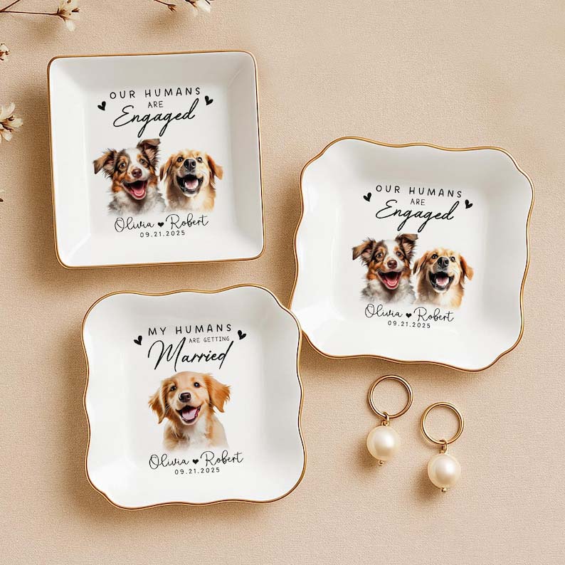 Custom Pet Portrait Ring Dish, Engagement Gift For Her, My Humans Are Getting Married, Personalized Dog Portrait Jewelry Trinket Dish
