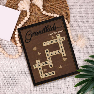 Custom Scrabble Puzzle Sign, Grandkids Crossword Scrabble Wooden Sign, Family Name Sign, Grandparents Christmas Gift, Grandchildren Sign