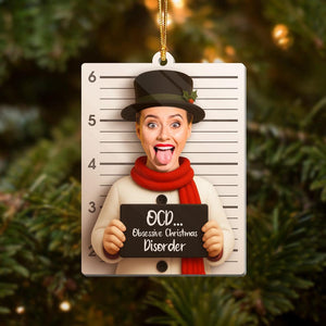 Funny Christmas Mugshot Ornament: Personalized Photo Gag Gift