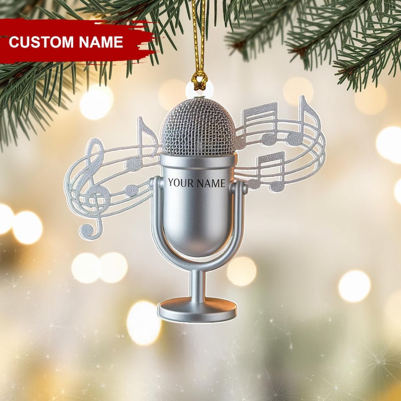 Custom Singer Christmas Ornament, Tree Hanging Decor, Personalized Gift for Musician, Vocalist, or Daughter Microphone Keepsake 2025