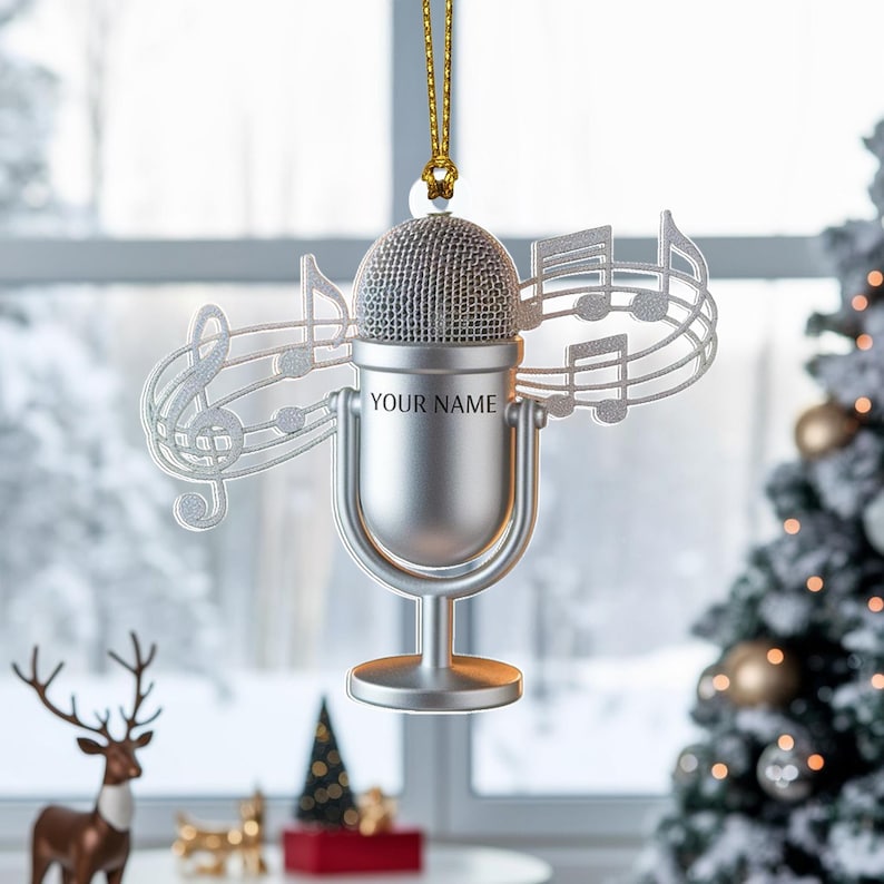 Custom Singer Christmas Ornament, Tree Hanging Decor, Personalized Gift for Musician, Vocalist, or Daughter Microphone Keepsake 2025