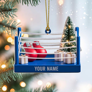 Custom Boxing Christmas Ornament, Tree Hanging Decor, Personalized Gift for Boxer, Husband, or Coach Boxing Ring Keepsake 2025