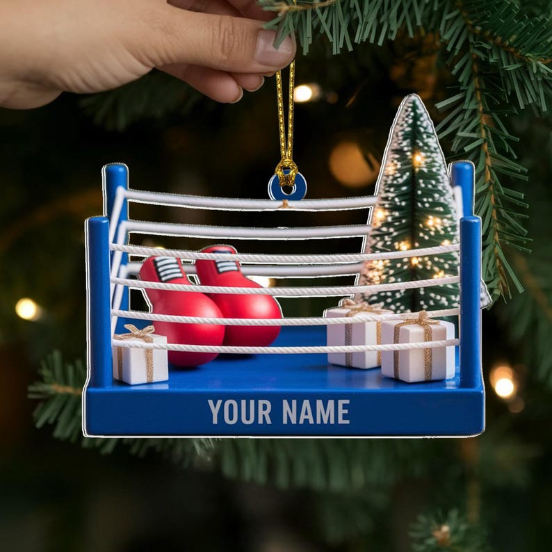 Custom Boxing Christmas Ornament, Tree Hanging Decor, Personalized Gift for Boxer, Husband, or Coach Boxing Ring Keepsake 2025