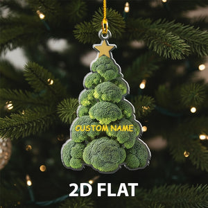 Personalized Broccoli 2D FLAT Christmas Ornament, Funny Veggie Tree Holiday Decor, Custom Name Food Lover Gift, Unique Xmas Kitchen Ornament