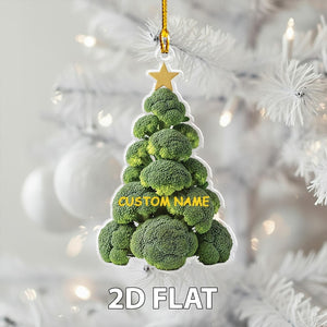 Personalized Broccoli 2D FLAT Christmas Ornament, Funny Veggie Tree Holiday Decor, Custom Name Food Lover Gift, Unique Xmas Kitchen Ornament