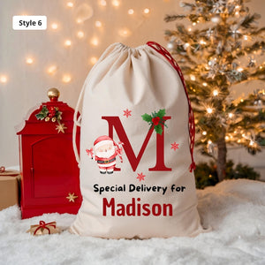 Personalized Large Santa Sack, Christmas Family Santa Bag, Stocking Sack with Name, Christmas Gift Bag , Holiday Gift Bag, Santa for Kids
