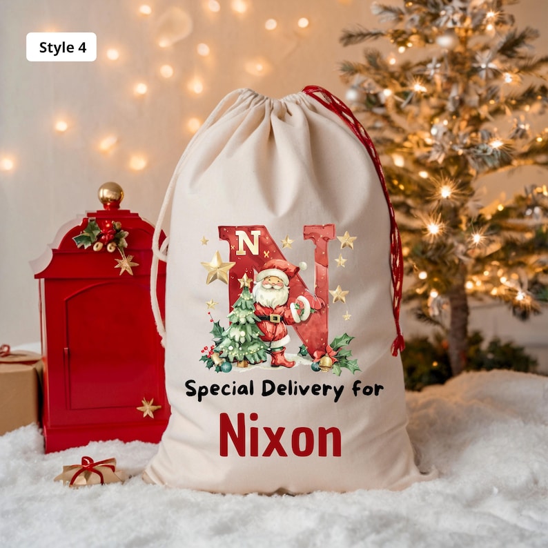 Personalized Large Santa Sack, Christmas Family Santa Bag, Stocking Sack with Name, Christmas Gift Bag , Holiday Gift Bag, Santa for Kids